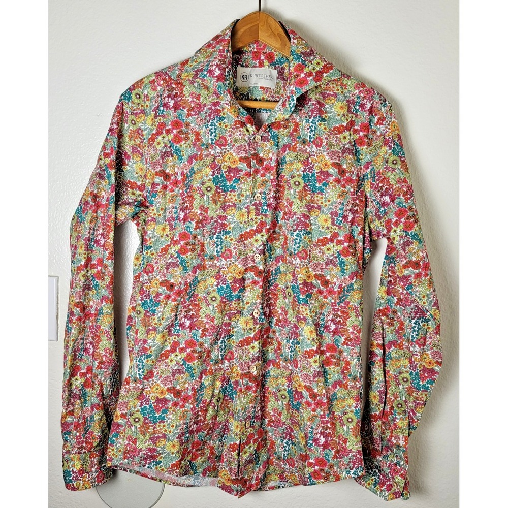 Kurt River Mens S Slim Fit 100% Cotton "Dumbo Spread" Shirt Floral Botanical